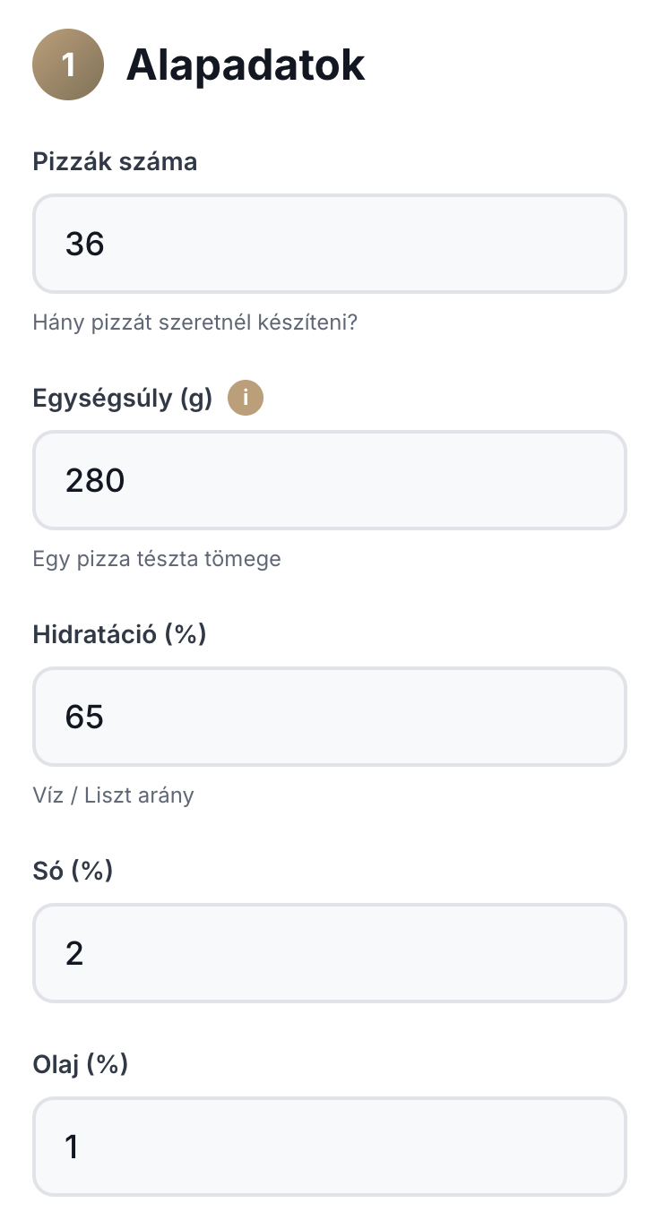 Kalkulátor – alapadatok képernyő